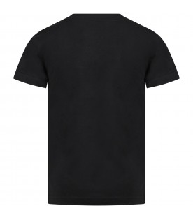 Black t-shirt for kids with print and logo