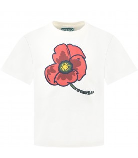 White t-shirt for girl with iconic red poppy and logo