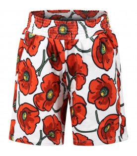 Multicolor shorts for girl with iconic red poppy and logo