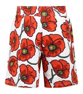 Multicolor shorts for girl with iconic red poppy and logo