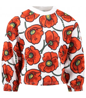Multicolorsweatshirt for girl with iconic red poppy and logo