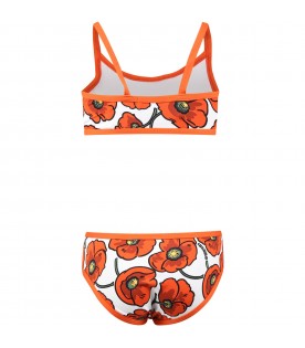 Multicolor bikini for girl with iconic red poppy and logo