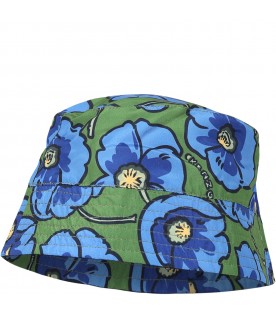 Multicolor cloche for boy with blue poppy and logo