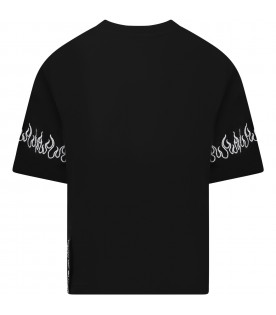Black t-shirt for boy with flames and logo