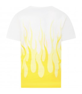 White t-shirt for boy with yellow flames and logo