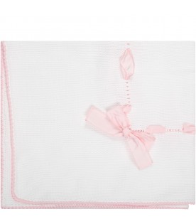 White blanket for baby girl with bow