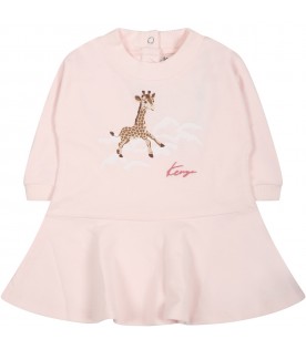 Pink dress for baby girl with giraffe et logo