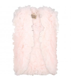 Pink vest for girl with rouches