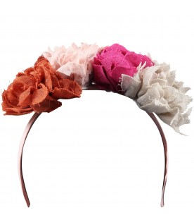 Multicolor headband for girl with floral applications