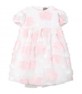 Multicolor dress for baby girl with embroidery and fringes