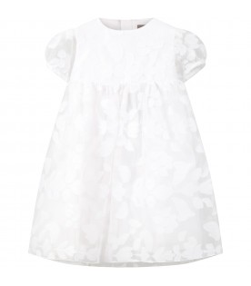 White dress for baby girl with floral details