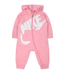 Pink jumsuit for baby girl with logo