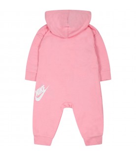 Pink jumsuit for baby girl with logo