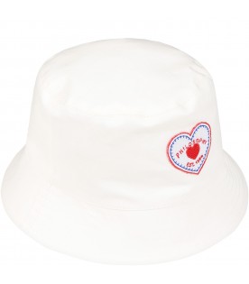 White cloche for girl with heart patch and logo