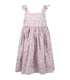 Purple dress for girl with floral print