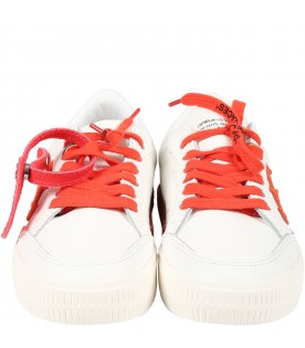 White sneakers for kids with iconic red arrows