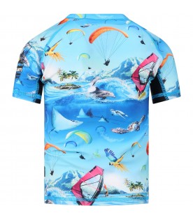 Sky blue t-shirt anti UV for boy with animal and parachute print