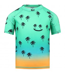 Green t-shirt anti UV for boy with palm and logo