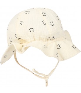 White cloche for baby kids with black smiley