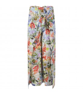 Multicolor trousers for girl with  flowers and butterfly print