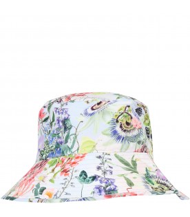 Cloche multicolor for girl with flowers and butterflies print
