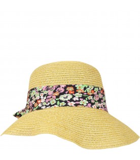 Multicolor hat for girl with floral print