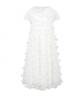 White dress for girl with tulle applications