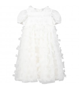 White dress for baby girl with tulle applications