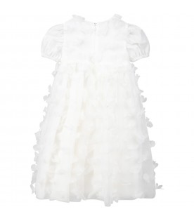 White dress for baby girl with tulle applications
