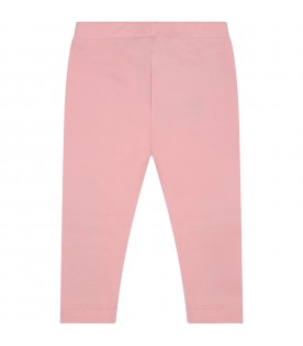 Pink leggings for baby girl with logo