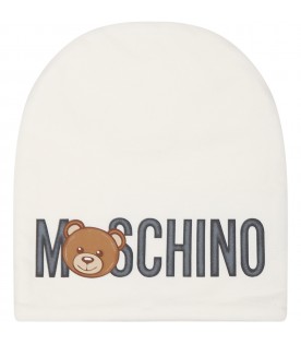 White hat for baby kids with Teddy Bear and logo