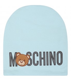 Sky blue hat for baby kids with Teddy Bear and logo