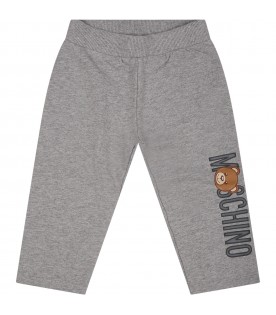Gray leggings for baby kids with Teddy Bear and logo