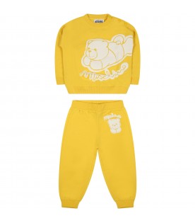 Yellow suit for baby kids with Teddy Bear and logo