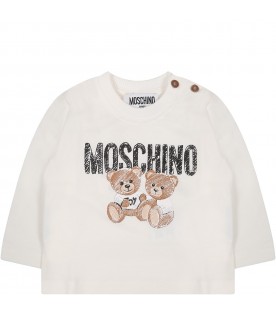 White t-shirt for baby kids with Teddy Bear and logo