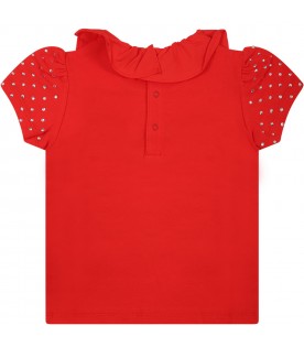Red t-shirt for baby girl with Teddy bear and logo