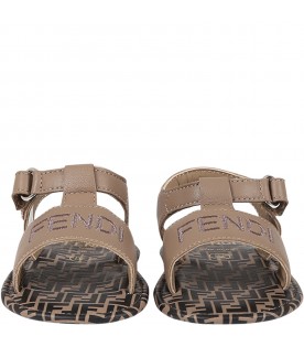 Brown sandals for baby kids with logo and double FF