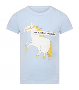 Light blue t-shirt for kids with print and logo