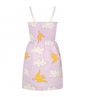 Purple dress for girl with clouds and logo