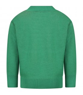 Green sweater pour kids with print and logo