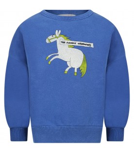 Blue sweatshirt for kids with print and logo