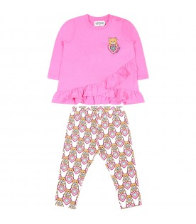 Multicolor suit for baby girl with Teddy bear and hearts