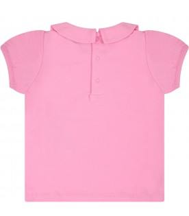 Pink t-shirt for baby girl with Teddy bear, heart and logo