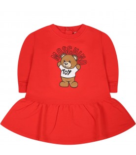 Red dress for baby girl with Teddy Bear and logo