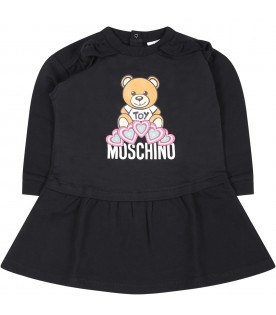 Black dress for baby girl with Teddy Bear, heart and logo