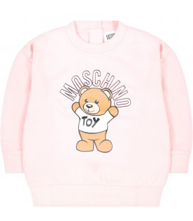 Pink sweatshirt for baby girl with Teddy Bear and logo