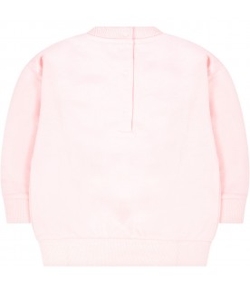 Pink sweatshirt for baby girl with Teddy Bear and logo