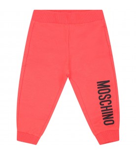 Red trousers for baby kids with black logo