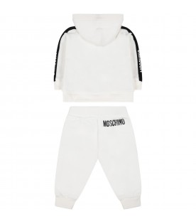 White tracksuit for baby boy with Teddy Bear and logo