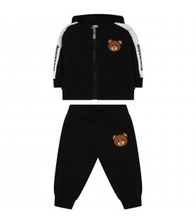 Black tracksuit for baby boy with Teddy Bear and logo